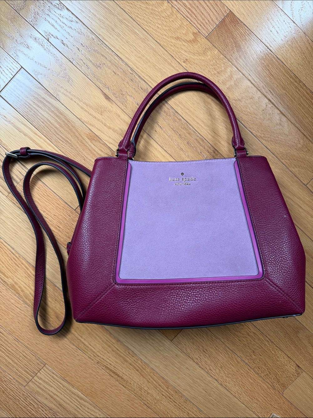 Kate Spade Two-Tone Berry and Lavender Leather and suede Satchel